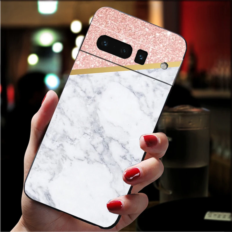 حافظة هاتف لهاتف جوجل بيكسل 10 برو XL 9 برو XL 9A 8 7 6 برو بيكسل 8A 7A 6A بكسل 8 7 6 5 كلمة أناناس رخامية وردية #3