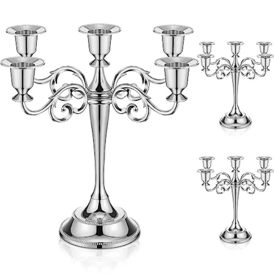 

3 Pcs 5 Arm Metal Candelabra Candlestick Holders 10.24 Inch Tall Candlestick Holders Gothic Candle Holder for Home Wedding Chur