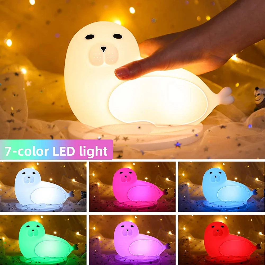 

Sea Lion Night Light Gradient Color Silicone Lamp Seven-Color Light Bedroom Home Children's Eye Care Bedside Lamp
