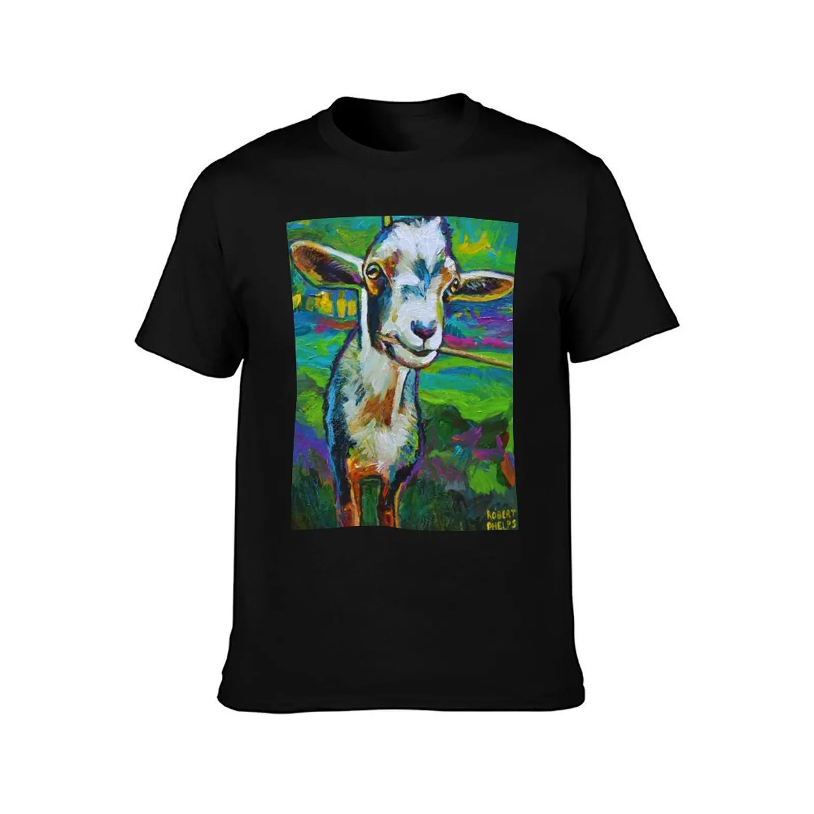 Theodore the Goat T-Shirt Simple Solid Color Crew Neck Tee T-Shirt