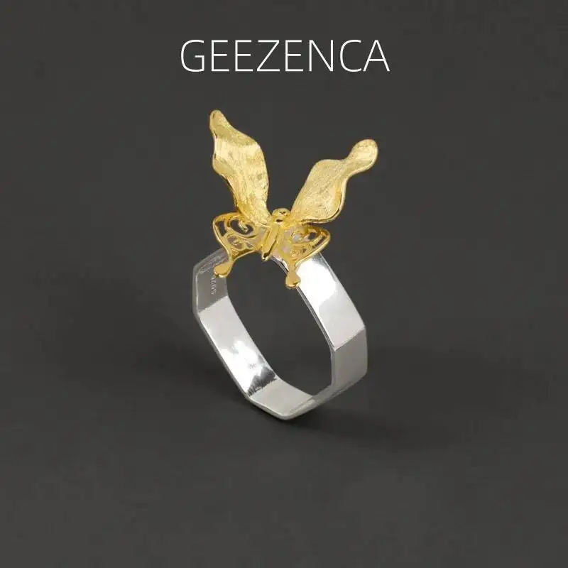 

GEEZENCA, двухцветное 3D-кольцо с бабочкой из стерлингового серебра 925 пробы для женщин, ограниченный выпуск, первый, получите