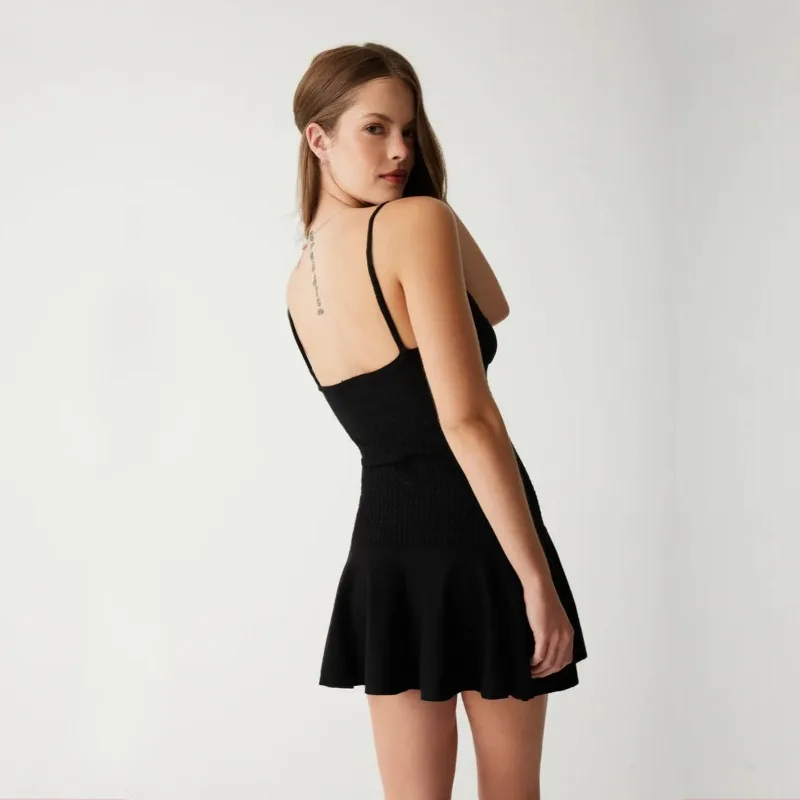 Rosa gestricktes Cami-Minikleid für Damen mit 3D-Rosenmuster, V-Ausschnitt, Rüschen, süßes Y2K-Bodycon-Kleid für Urlaub, Strandparty, Alltagsoutfit – Detail 22