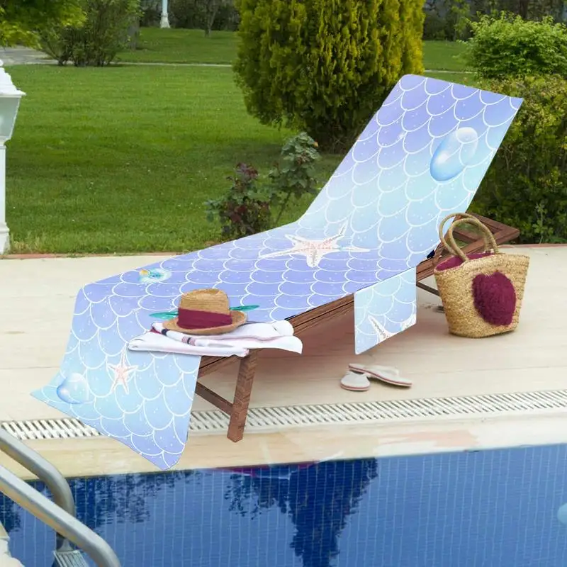 Swimming Pool Chair Cover Water-Absorbing Microfiber Lounge Chair Cover Portable Chair Covers With Side Pocket Soft Chair Cover