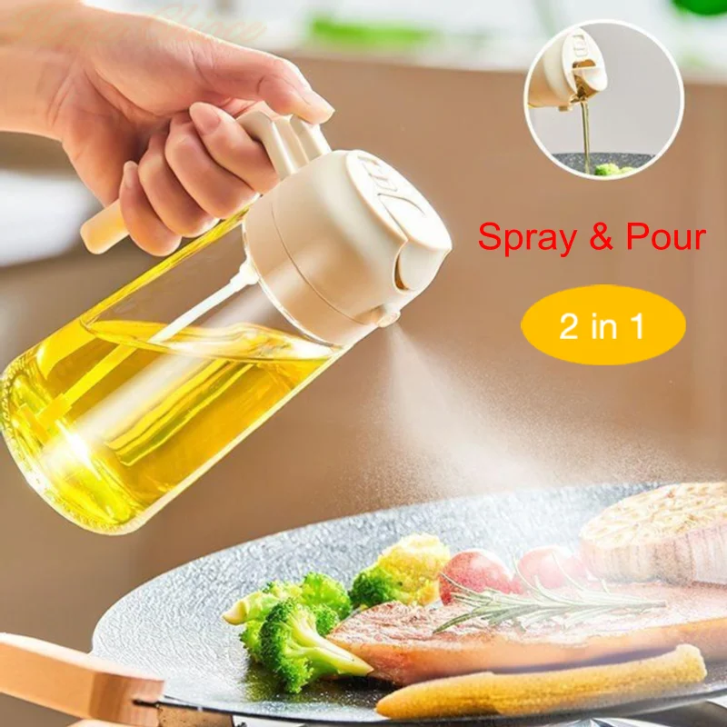 2 in 1 500ml Plastic Spray Oil Sprayer Bottle Spray Oil Dispenser Oil Jar Cruet BBQ Kitchen Baking Roasting Picnic Kitchen Tool