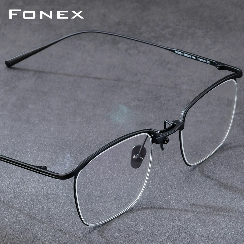 FONEX Titanium Eyeglasses Frame Men Brand Design Ultralight Square Glasses Japanese Ultralight High Quality Thin Eyewear 85724