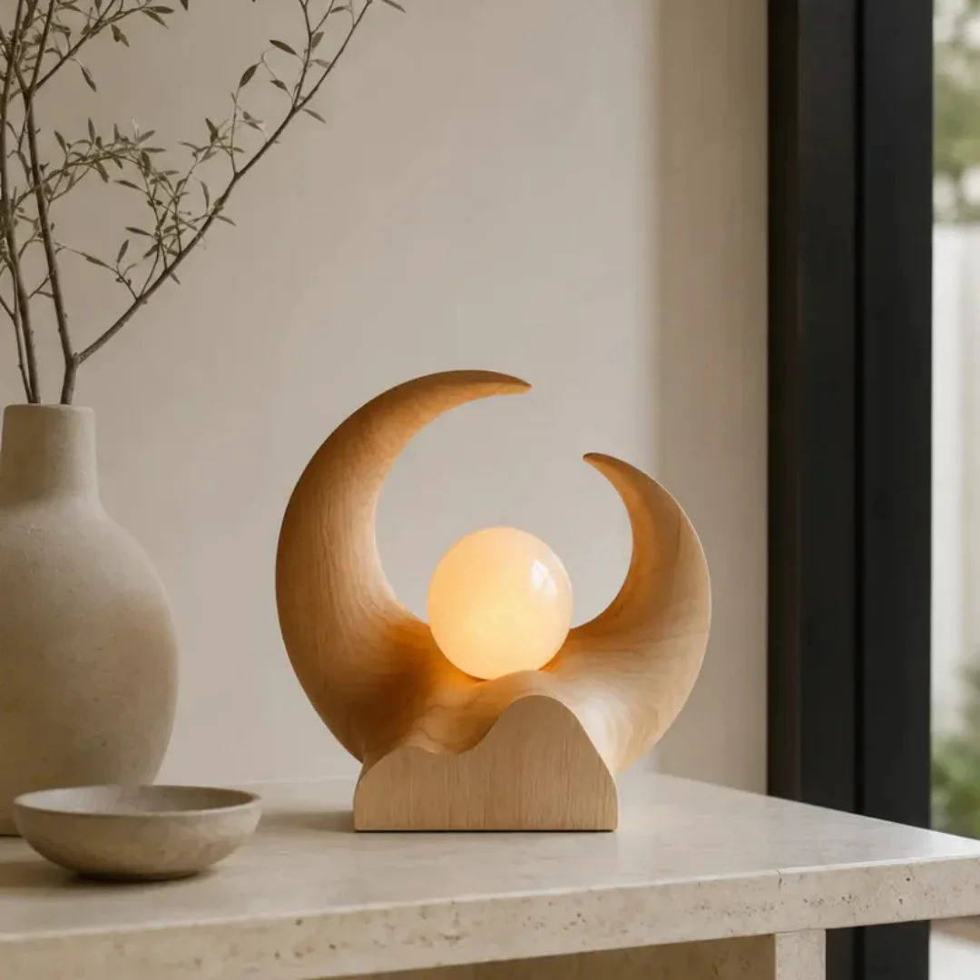 New Crescent-shaped Round Ball Inlaid With Wooden Handicrafts - Japanese Wabi-Sabi Style Bedroom Tabletop Ornament