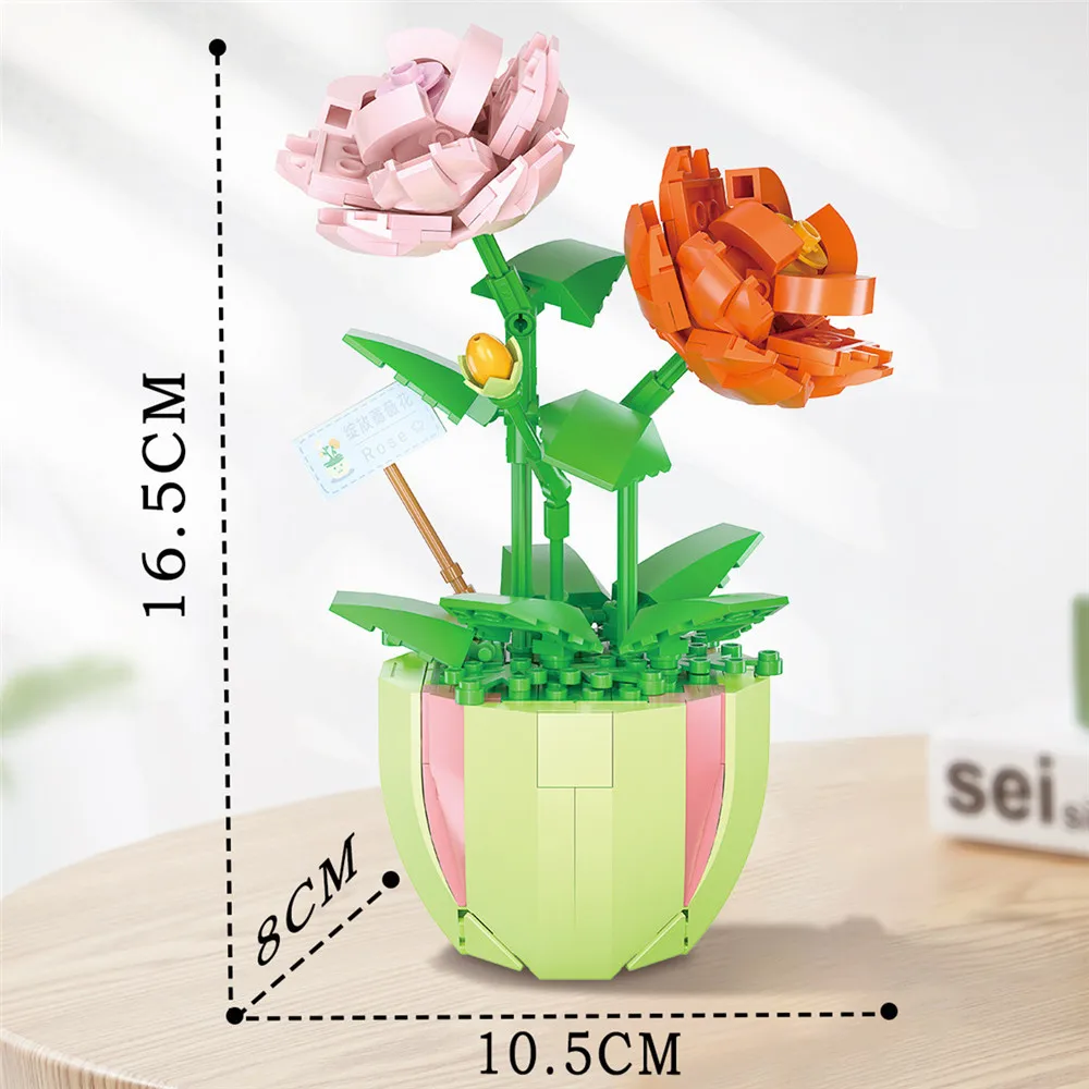 子供のためのミニ花のビルディングブロック,緑の植物の花束,家の装飾,女の子のおもちゃ,ギフト