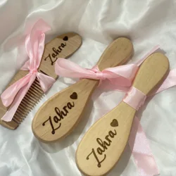 Juego de cepillo y peine de madera personalizado para bebé, regalo de recuerdo grabado personalizado para recién nacido, regalo de Baby Shower para bebé, 3 uds.