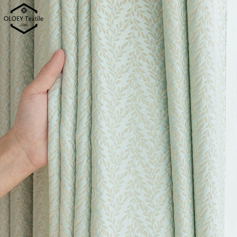 

American Pastoral Green Floral Curtains for Living Room Bedroom Modern Simple High-precision Jacquard Light Luxury Decor