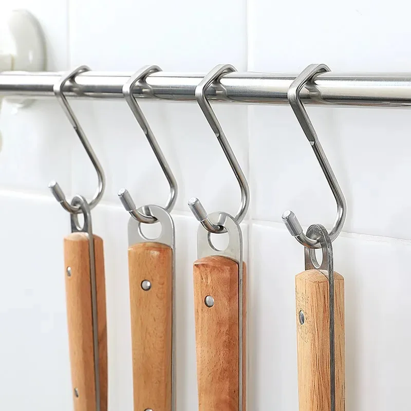 1-8PC S-type Door Hanger Hook Stainless Steel Free Punching Cabinet Door Without Trace Clothes Hook Door Back Wall Mounted Hooks view 3