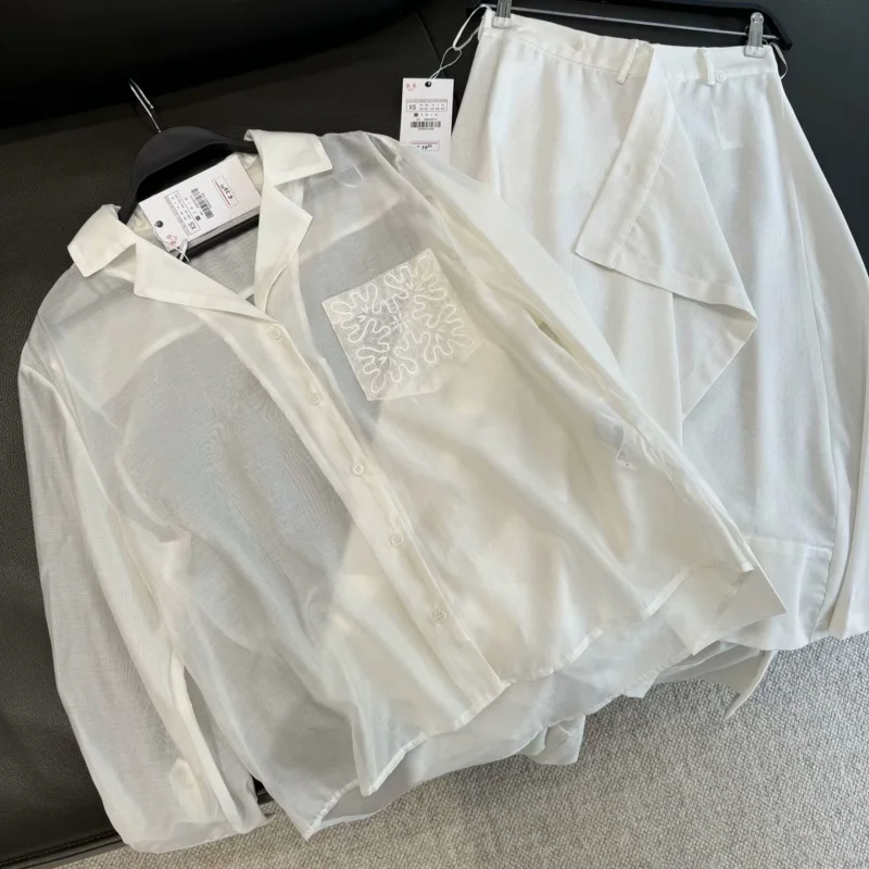 

Women's Clothing2025Spring New Embroidered Pocket Decorated Shirt Asymmetric Skirt