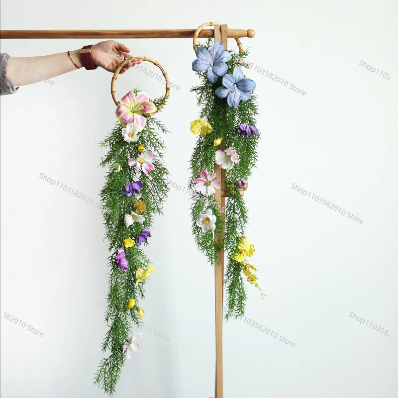 Spring breath green hand-held flower pendant bride wedding photography photo prop simulation flower home wall decoration
