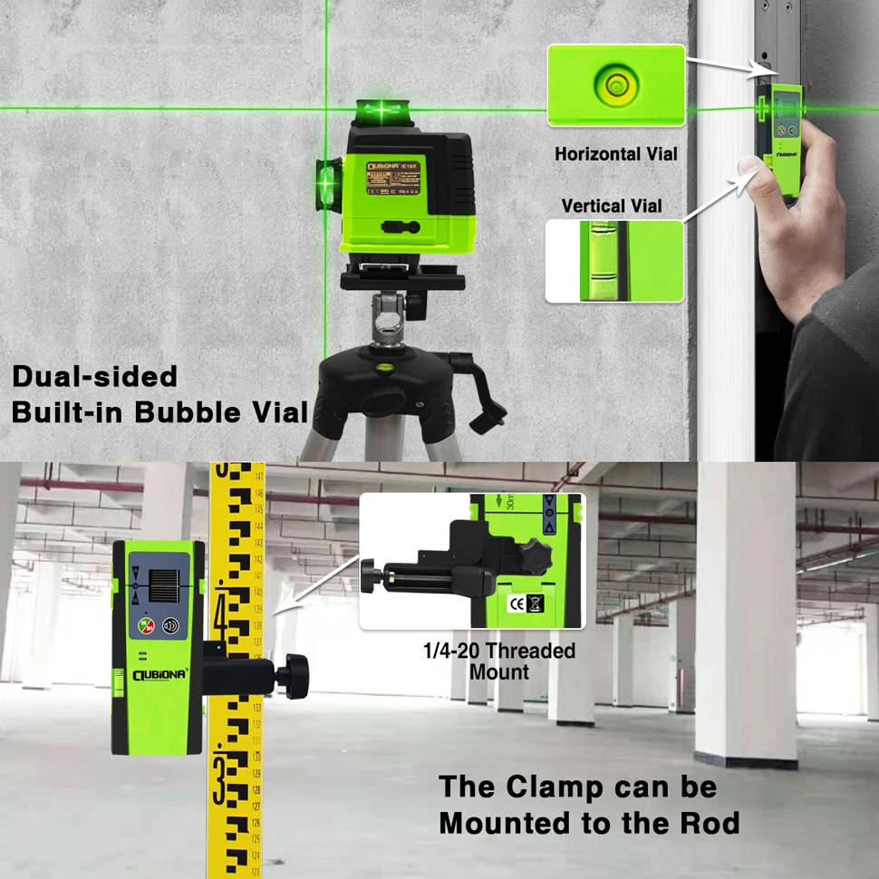 Clubiona 50M Outdoor Pulse Mode Red or Green beam Line Laser Level Vertical And Horizontal Laser Detector or Receiver