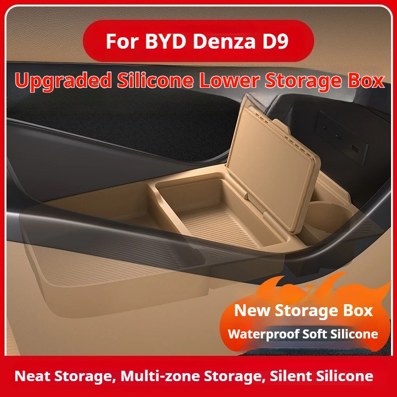 For DENZA D9 2022-2025 Car Central Control Lower Storage Box Non-Slip Silicone Organizer Tray Interior Modify Car Accessories