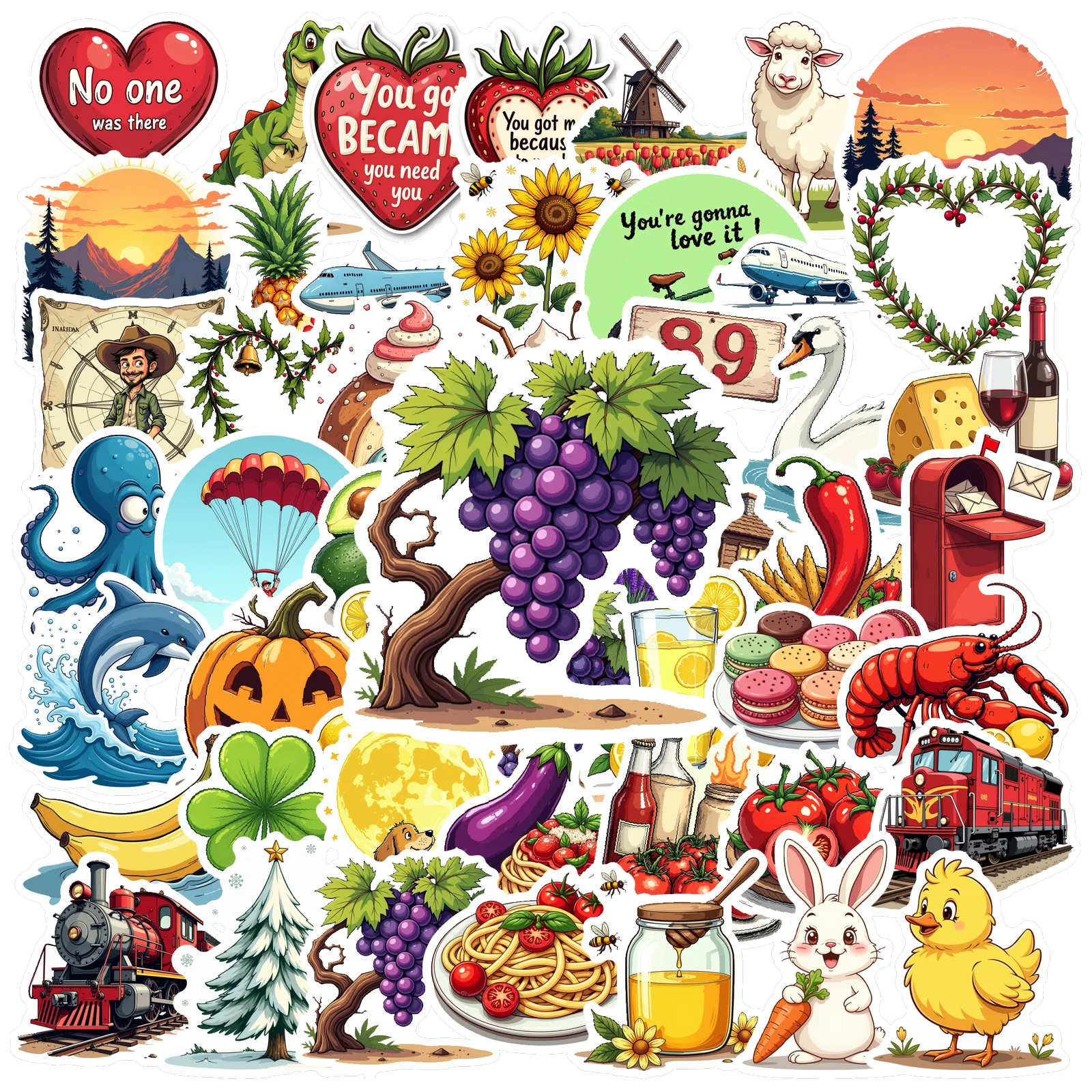 50pcs/set Mixed Style Stickers Aesthetic Stationery Stickers Decals For Ipad Phone Laptop Diary Sticker Waterproof Graffiti