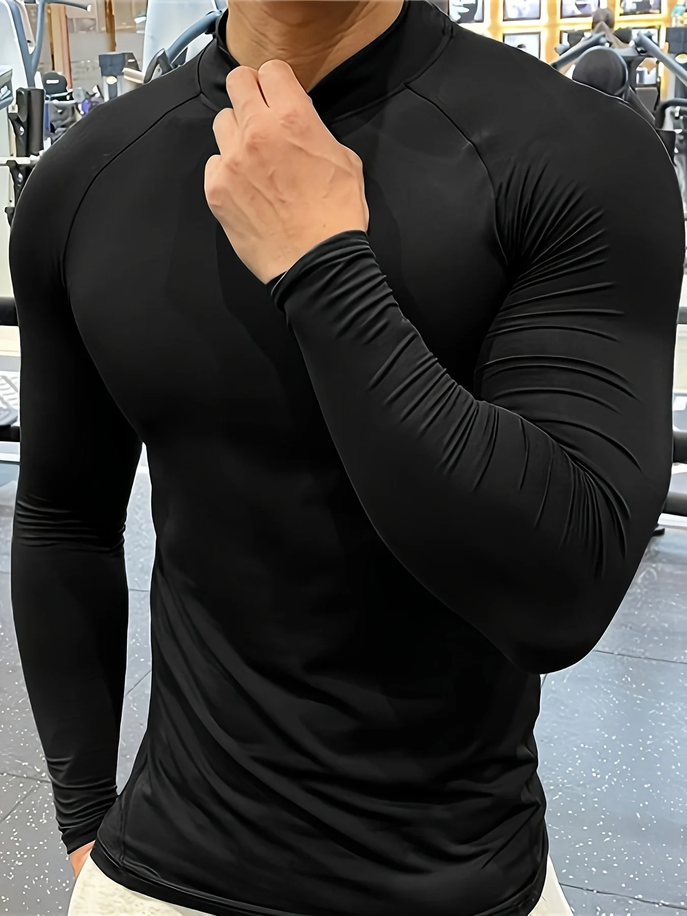 Men Muscle Shirts Turtleneck Long Sleeve Quick Dry Slim Fit for Men Workout Gym Fitness Underwear Tee Shirt