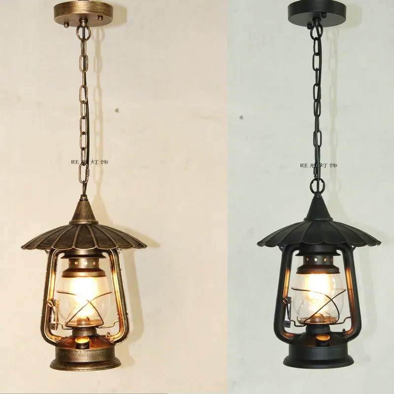 Lustre retro única cabeça, lâmpada de querosene, Bronze restaurante luzes, varanda ao ar livre e pátio, estilo novo e europeu