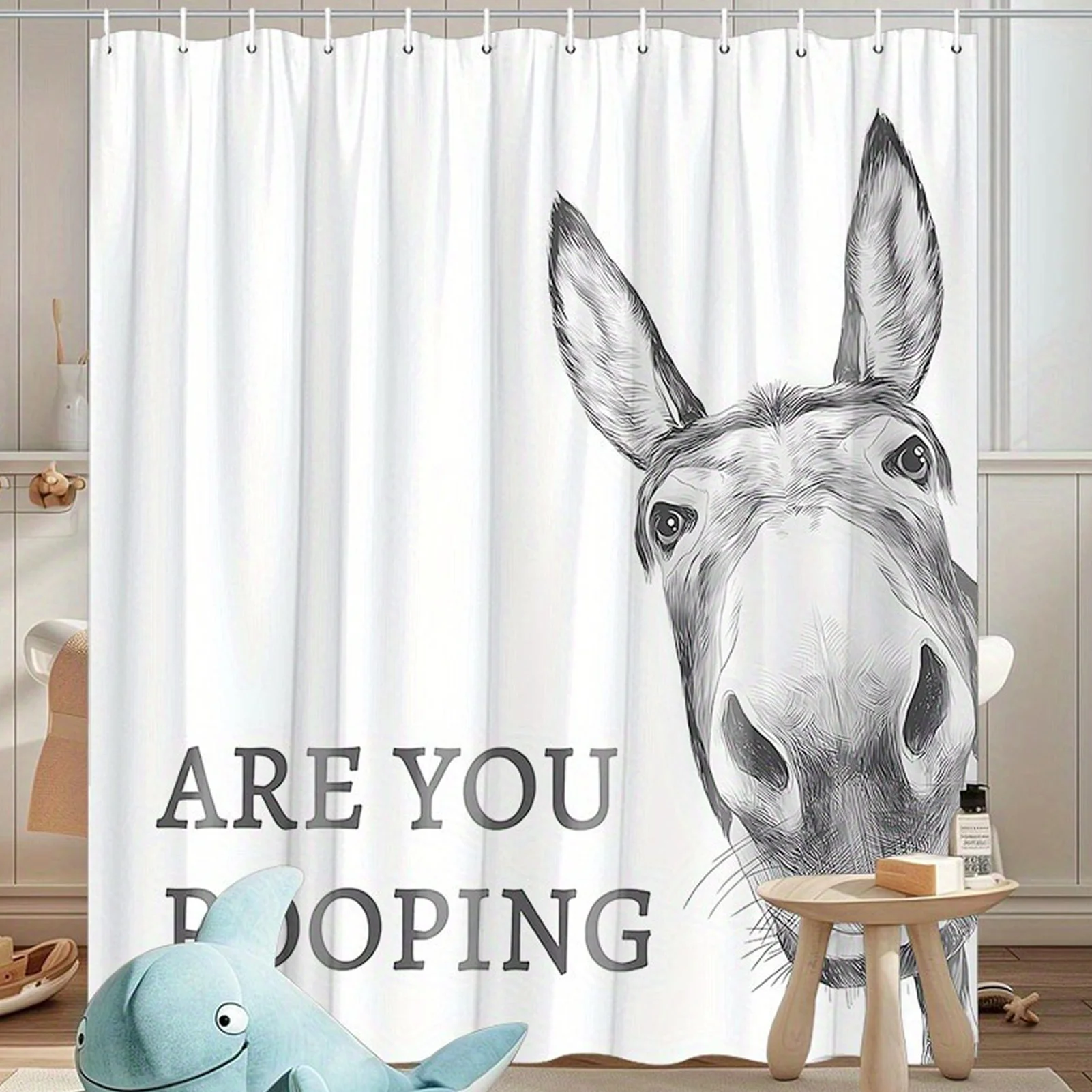 

Funny Donkey Shower Drape 72 X 72inch Waterproof Fabric with 12 Hooks Shower Drape Liner for Farmhouse Christmas Winter Bath