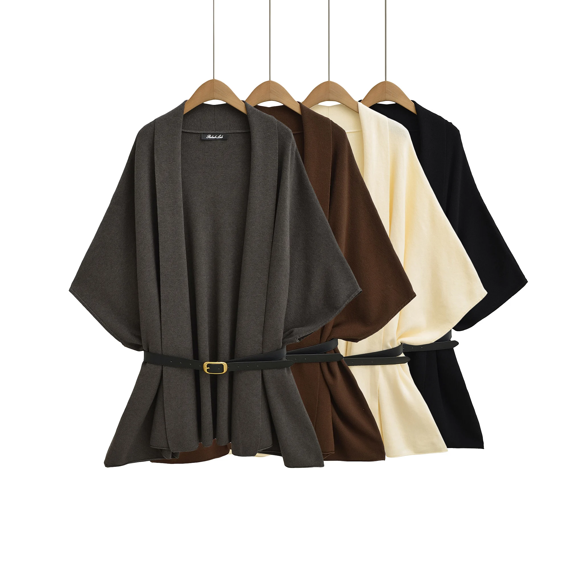 4 ألوان المرأة التلبيب الخامس الرقبة سترة مشغولة من الصوف غير النظامية سترة عباءة مع حزام المرأة كامل الخفافيش كم كيب فضفاض المتضخم البلوز