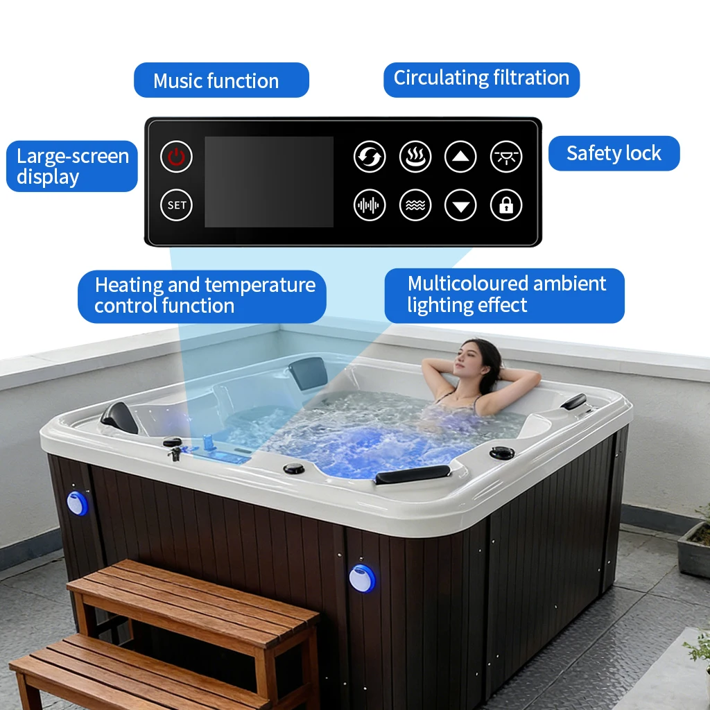 Hot Sale Luxury Acrylic Hydrotherapy Jet Control Led Light Outdoor Spa Massage Bathtub For Family Backyard