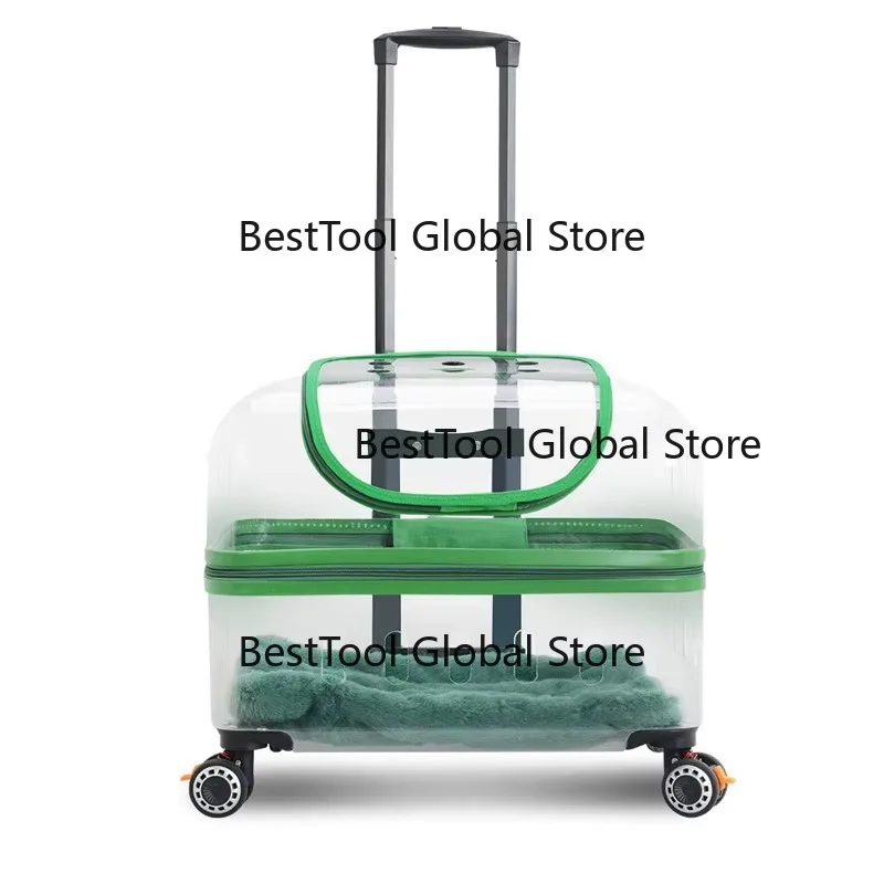 Durable Plastic Pet Trolley Carrier Large Capacity Portable Transparent Box Universal Wheels Zipper Closure Breathable Backpack