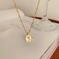 Simple Irregular Round Pendant Necklace Women's Fashion Gold Color Coin Rose Flower Necklace Sexy Neck Chain Party Jewelry