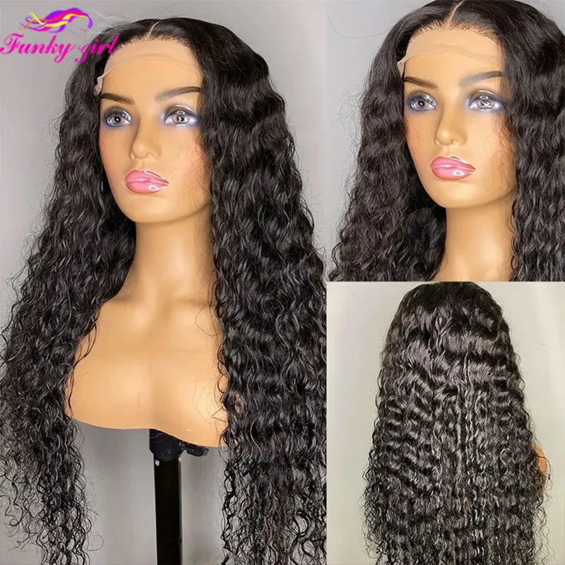 Peruca Encaracolada Brasileira com Transparente Lace Frontal, Onda de Água, T Parte Lace, Cabelo Humano, Densidade a 180%, 13x1, 4x1