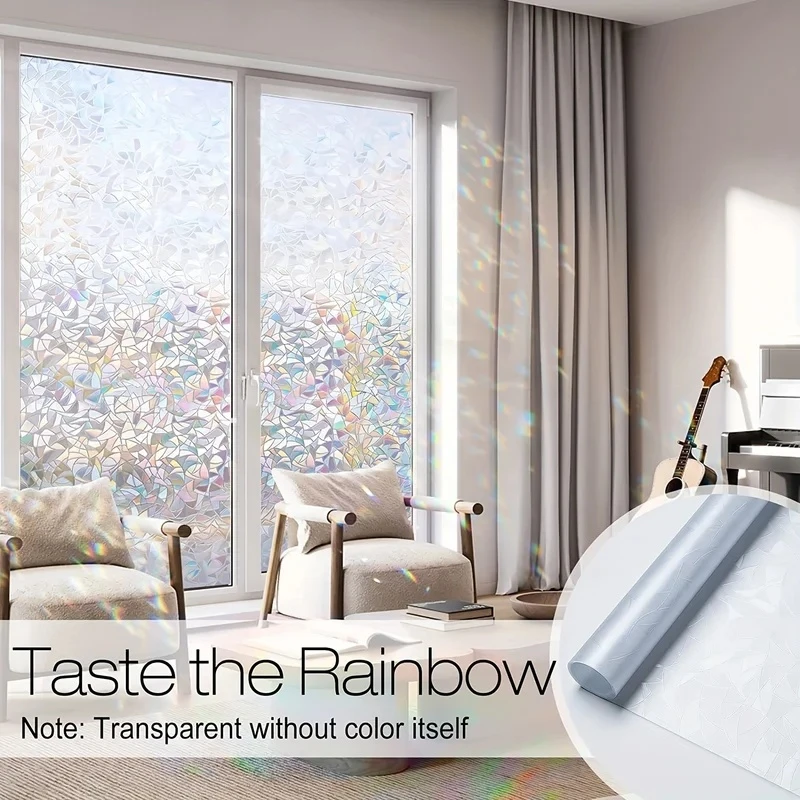 Static Mosaic Rainbow Window Film, No Glue Privacy Glass Sticker, Home Bathroom Decor Window Covering