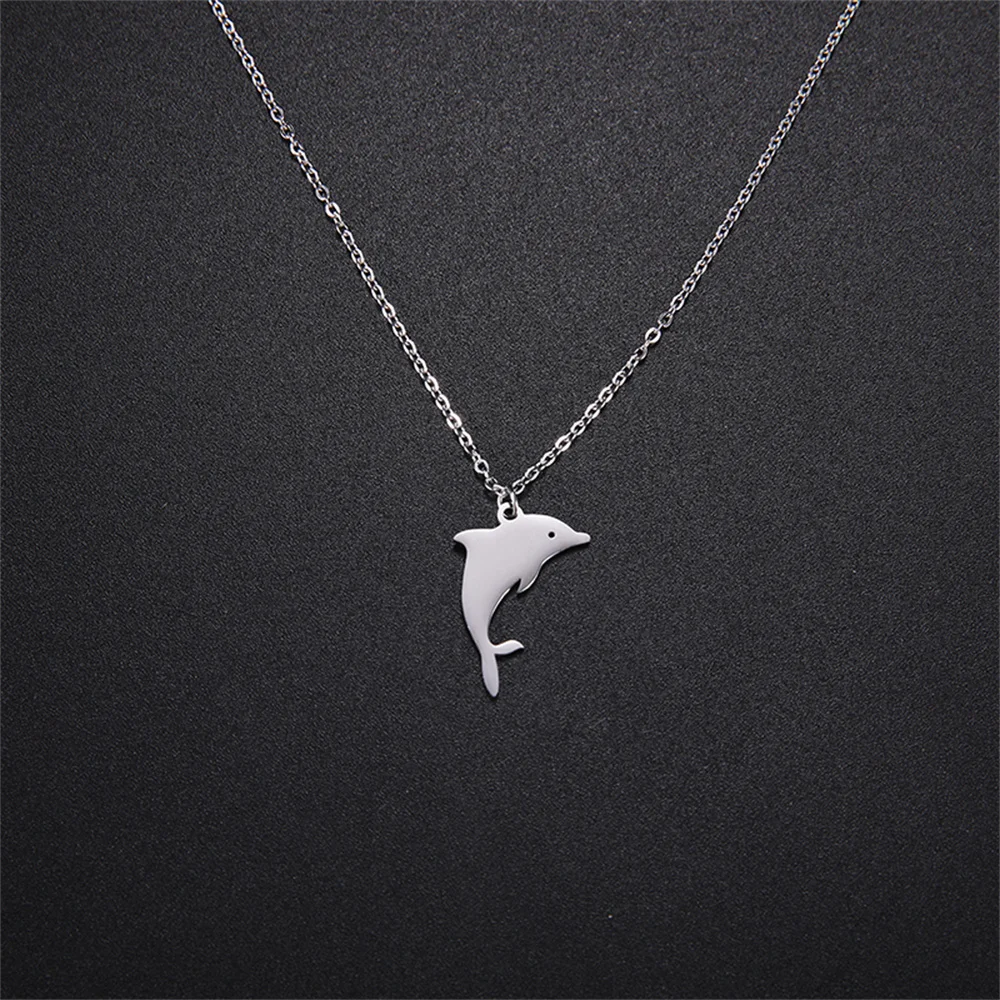 Stainless Steel Dolphin Electrocardiogram Cross Necklace Lucky Tree Round Pendant Necklaces Bijoux Women Girl Jewelry Gifts