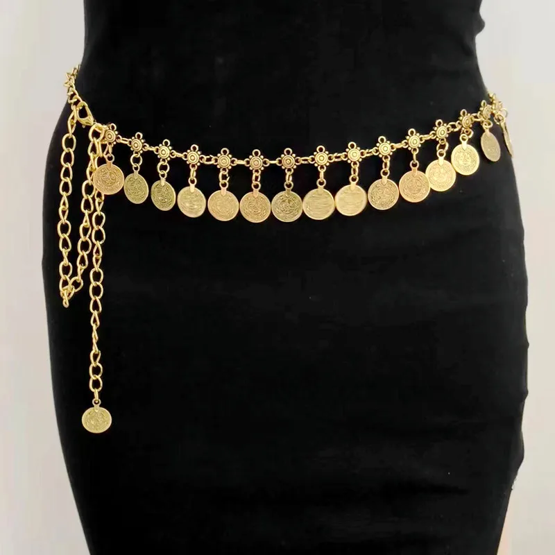 

Europe and the United States Vintage Round Piece Fringe Coin Waist Chain, Fashion Decoration Dress Belt
