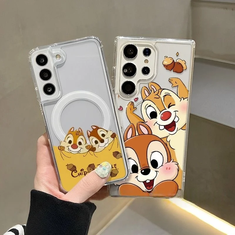 

Cartoon Cute Funny Chip & Dale Magsafe Wireless Charge Case For Samsung S22 S23 S22 S24 S25 Ultra Plus Disneys Magnetic Cover