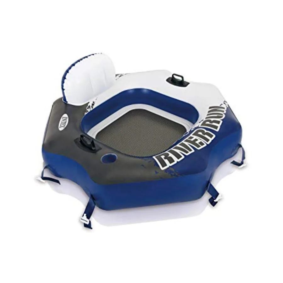 Dmuchany ponton River Run Connect Lounge do pływania w basenie, na plaży lub jeziorze, 7 sztuk, niebiesko-czerwony, wytrzymały materiał odporny na promieniowanie UV E