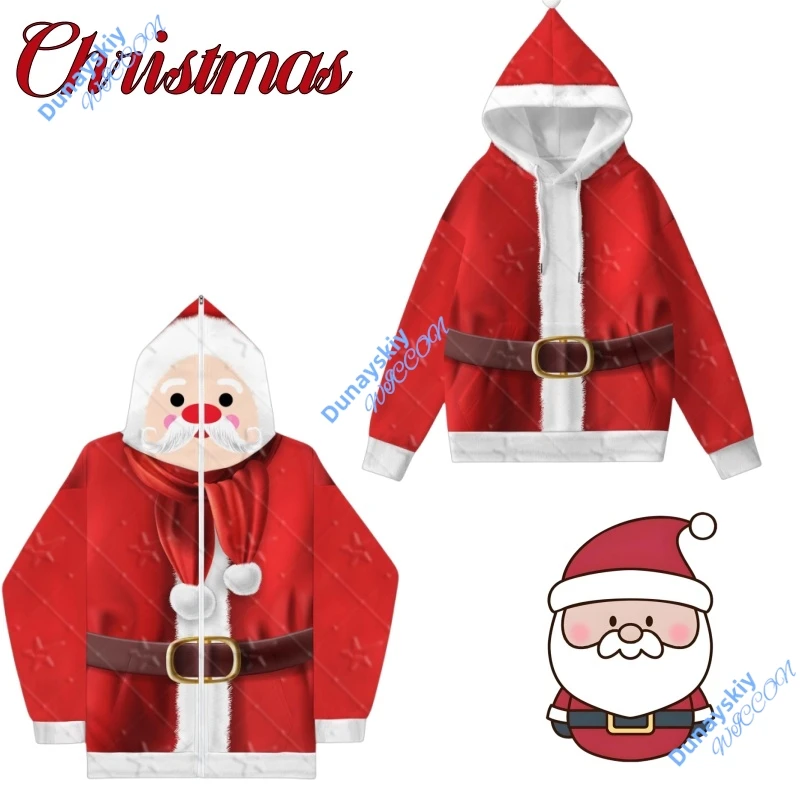 

Santa Claus Full Cosplay Costume Set Red Coat Pants Hat Christmas Party Winter Role Play Outfit For Boys Girls