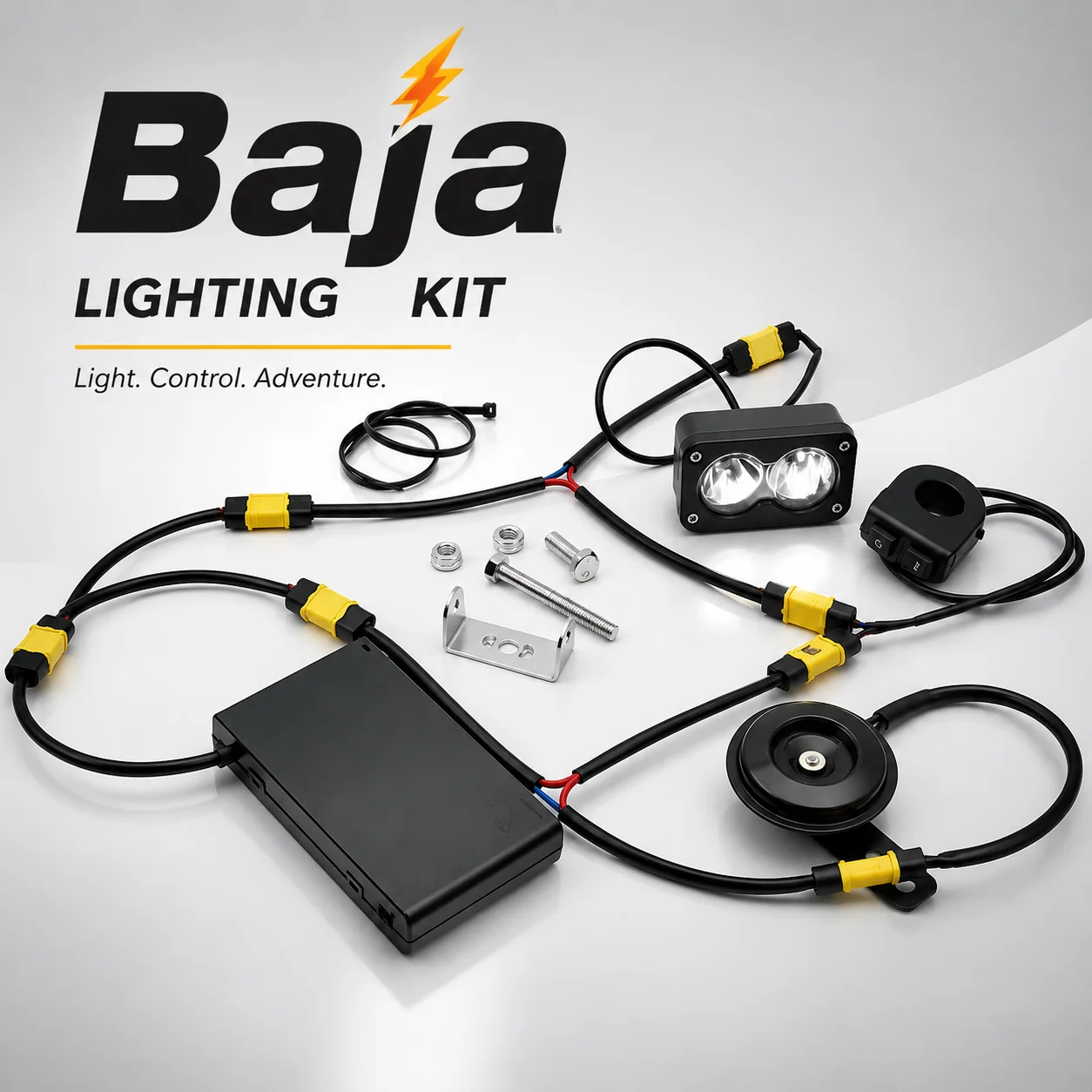 Wintai-Tech Baja Light and Horn Combo Plug and Play Kit 12V 8AA Battery Case Powered