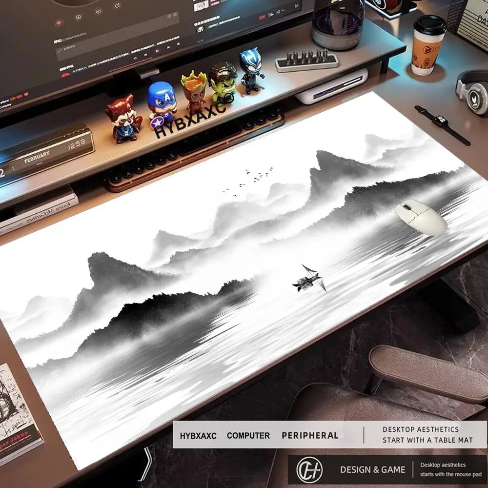 Artistic Monochrome Mountain Range Printed Desk Pad Extra Large Soft Rubber Mouse Pad Minimalist Aesthetic Gaming Mat Multi-Size