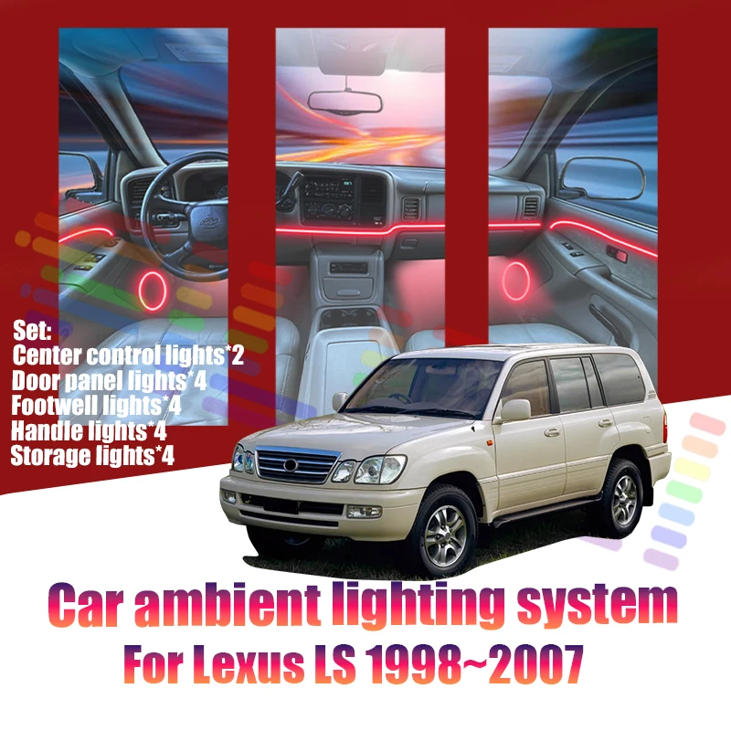 Luces LED Ambientales para Lexus LS 1998~2007 J100 MK2, Luces de Atmósfera Coloridas, Tira de Neón Interior para Auto, Iluminación RGB de 64 Colores