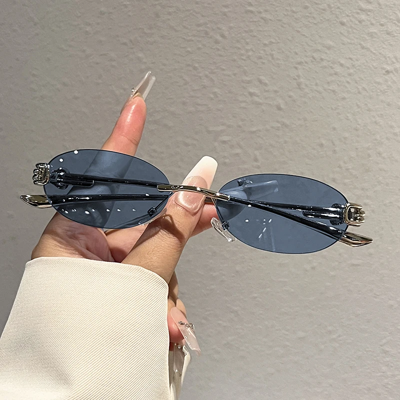 KAMMPT Randlose Ovale Sonnenbrille für Damen 2026 Neu in Mode Einfarbige Gläser Lässige Sonnenbrillen Trendiges Luxusmarken-Design Sonnenbrillen