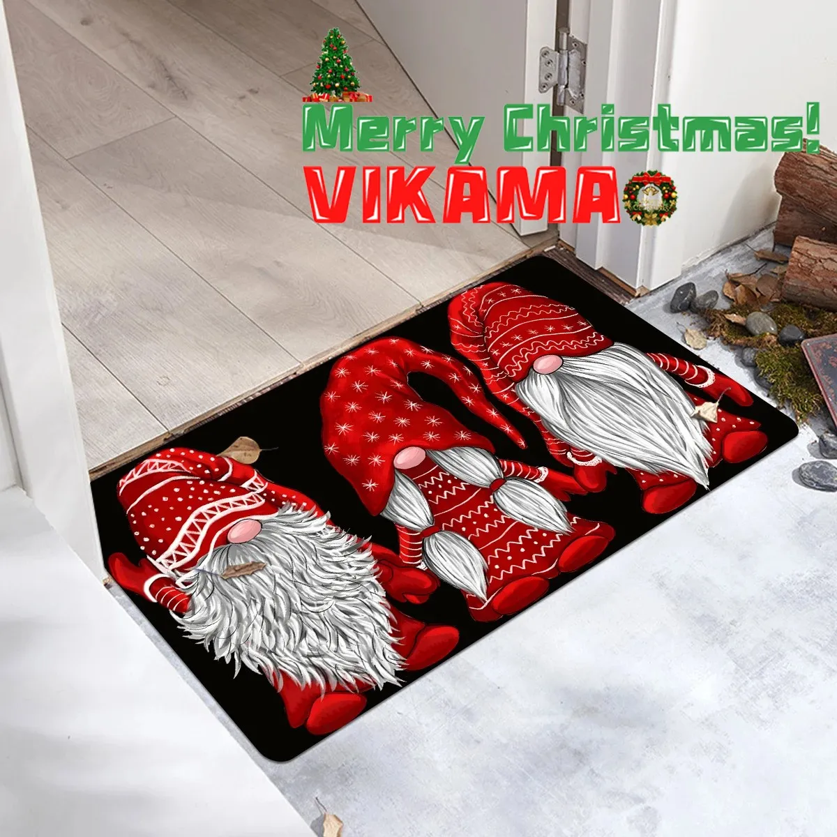 

VIKAMA Christmas Crystal Pile Kitchen Decorative Carpet Bedroom Living Room Hallway Non-Slip Machine Washable Carpet