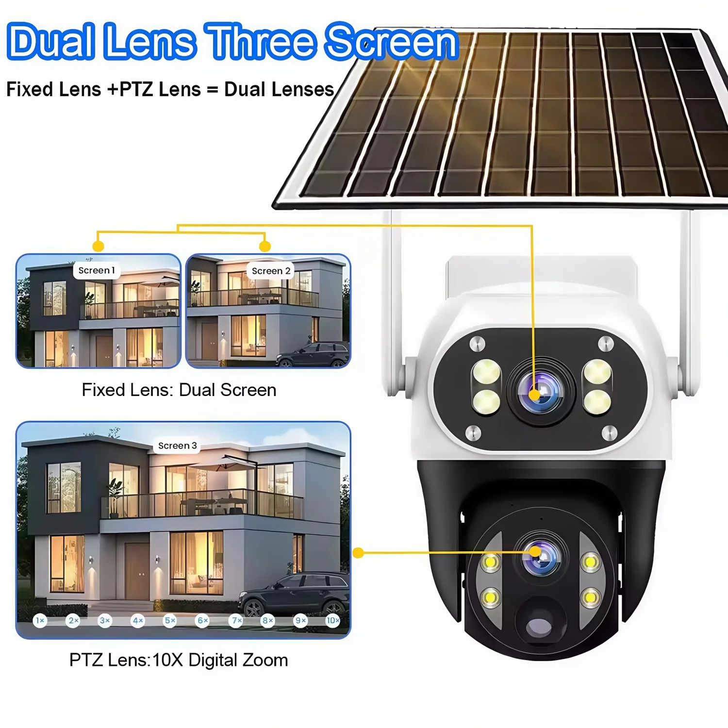 12MP HD Solar Camera Outdoor Waterproof Wifi PTZ IP Camera PIR Human Tracking Two-way audio Smart Security Monitor V380Pro APP