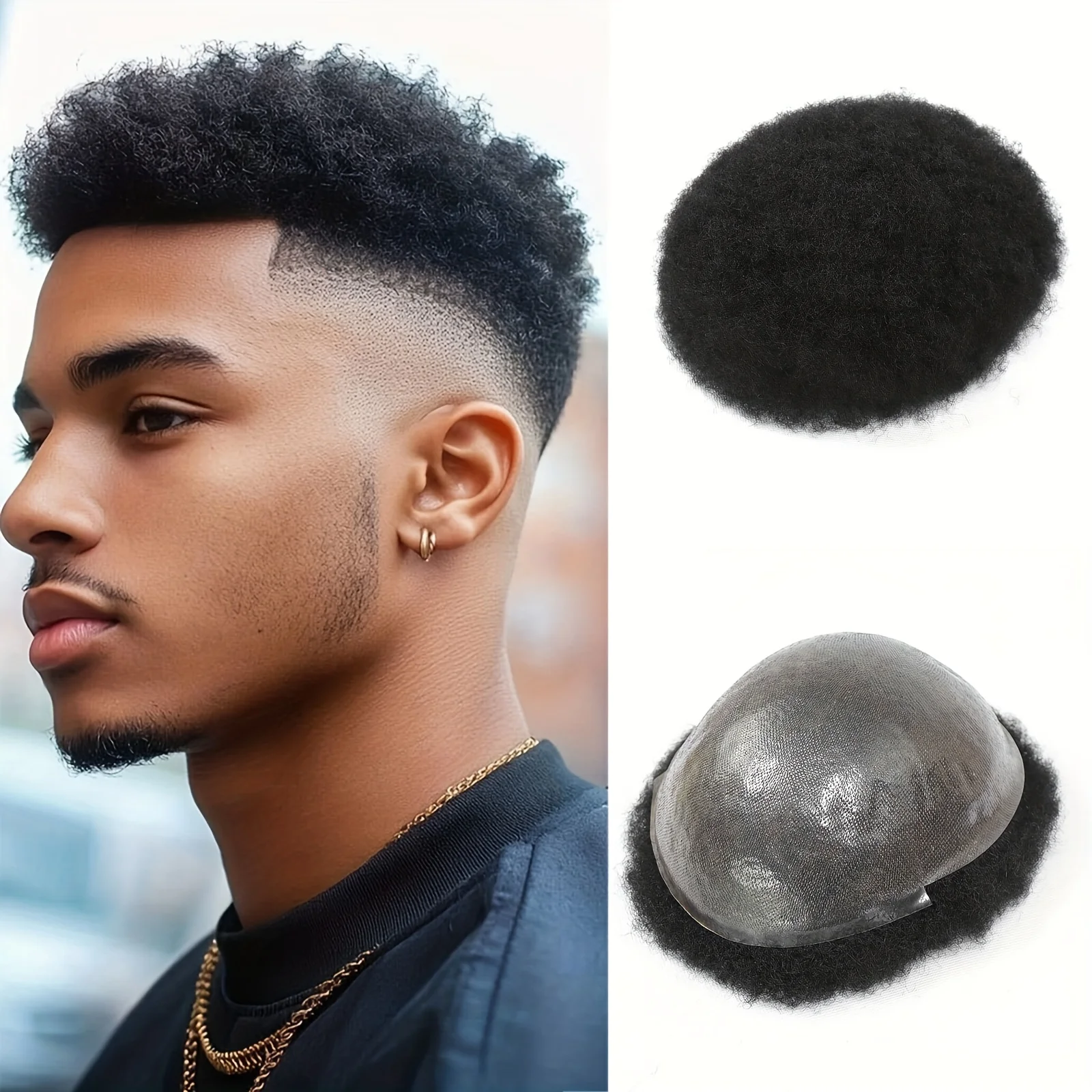 

2mm/4mm/10mm Afro Kinky Curly Toupee For Men Skin Full PU Human Hair Men's Toupee 8x10Inch Hairpiece Men's Replacement System