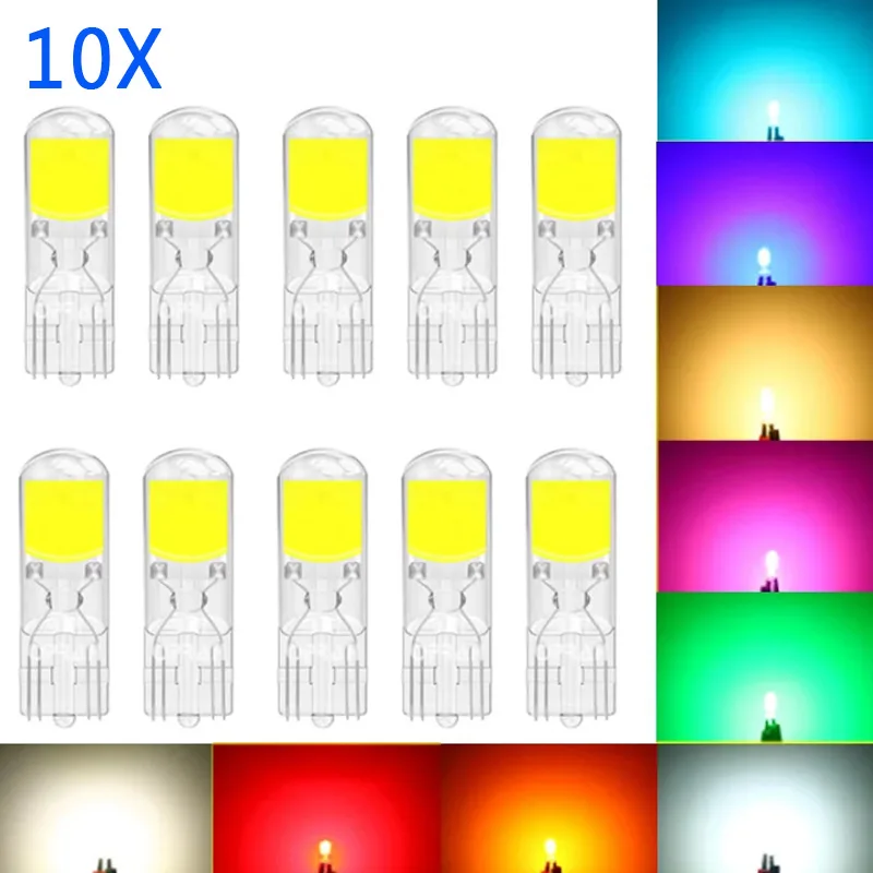 10PCS T10 W5W 194 T15 W16W Sapphire Drive-free LED Bulbs COB Interior Car Reading Lights Dome Auto Brake Lamp White 6000K Yellow