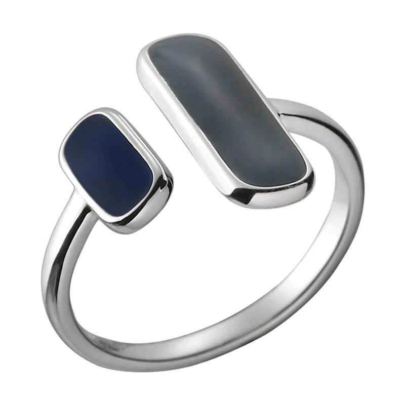 Foxanry Silver Color Rectangle Geometric Cuff Rings For Women Couples Minimalist Trendy Personality Classic Party Jewelry Gifts image 2