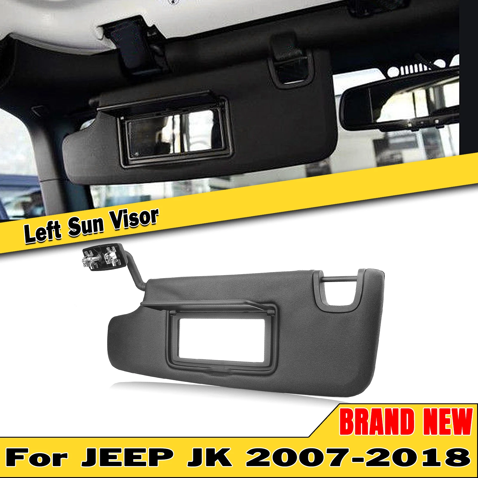 For Jeep Wrangler JK 2007-2018 Black Sun Visor Left Driver Front Window Shade Shield Cover Sunvisor Sunshade With Make-up Mirror