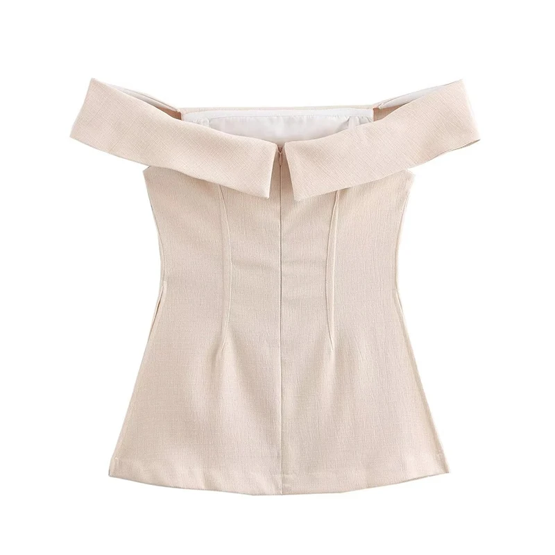 YENKYE New Women Side Slit Sexy Off Shoulder Tops Short Sleeve Beige High Street Female Blouse