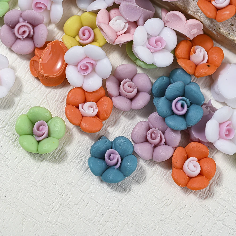 10mm 3D Resin Flower Nail Art Decoration Flat-back 100pcs  Wedding Floret Nail Charms 8*10mm DIY Moca Manicure Flowers ZCF-25