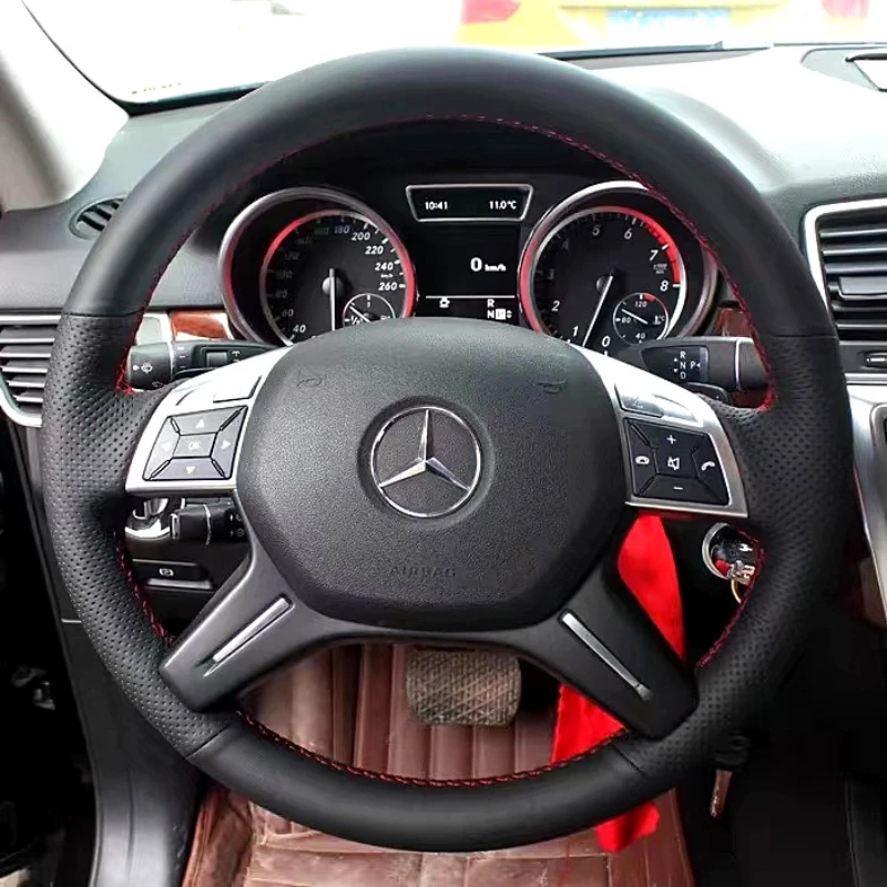 For Mercedes Benz C180 C200 C260 E200 E260 ML320 ML360 ML400 Hand-stitch non-slip Genuine Leather car Steering Wheel Cover