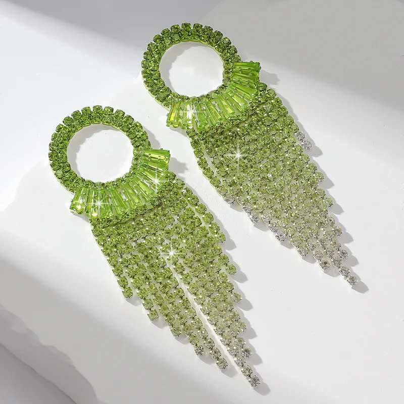 European and American Fashion Exaggerated Luxury Full Diamond Long Tassel Earrings for Women Elegant Versatile Evening Partyeari