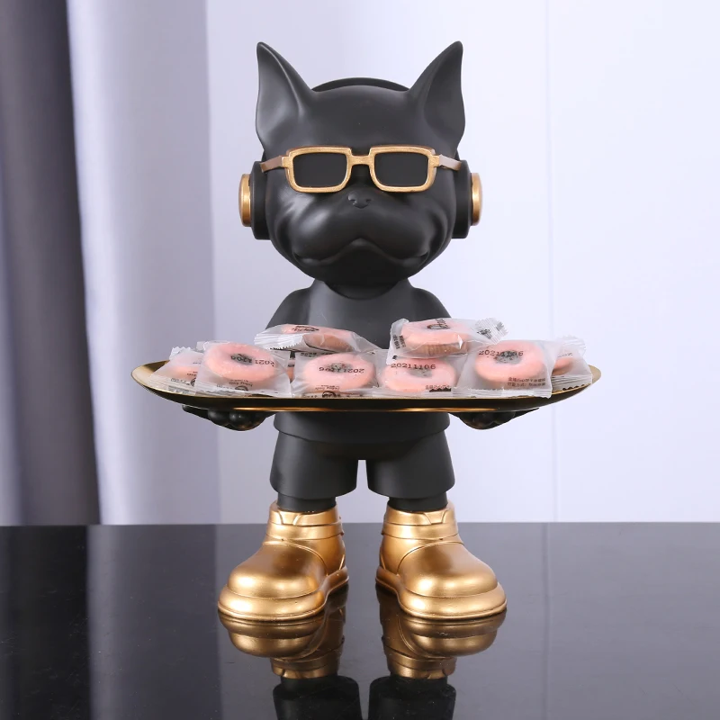 

Resin Art Sculpture for Home Décor Frenchie Bulldog with Tray Dog Butler Statue Animal Figurines House Decorative Ornaments