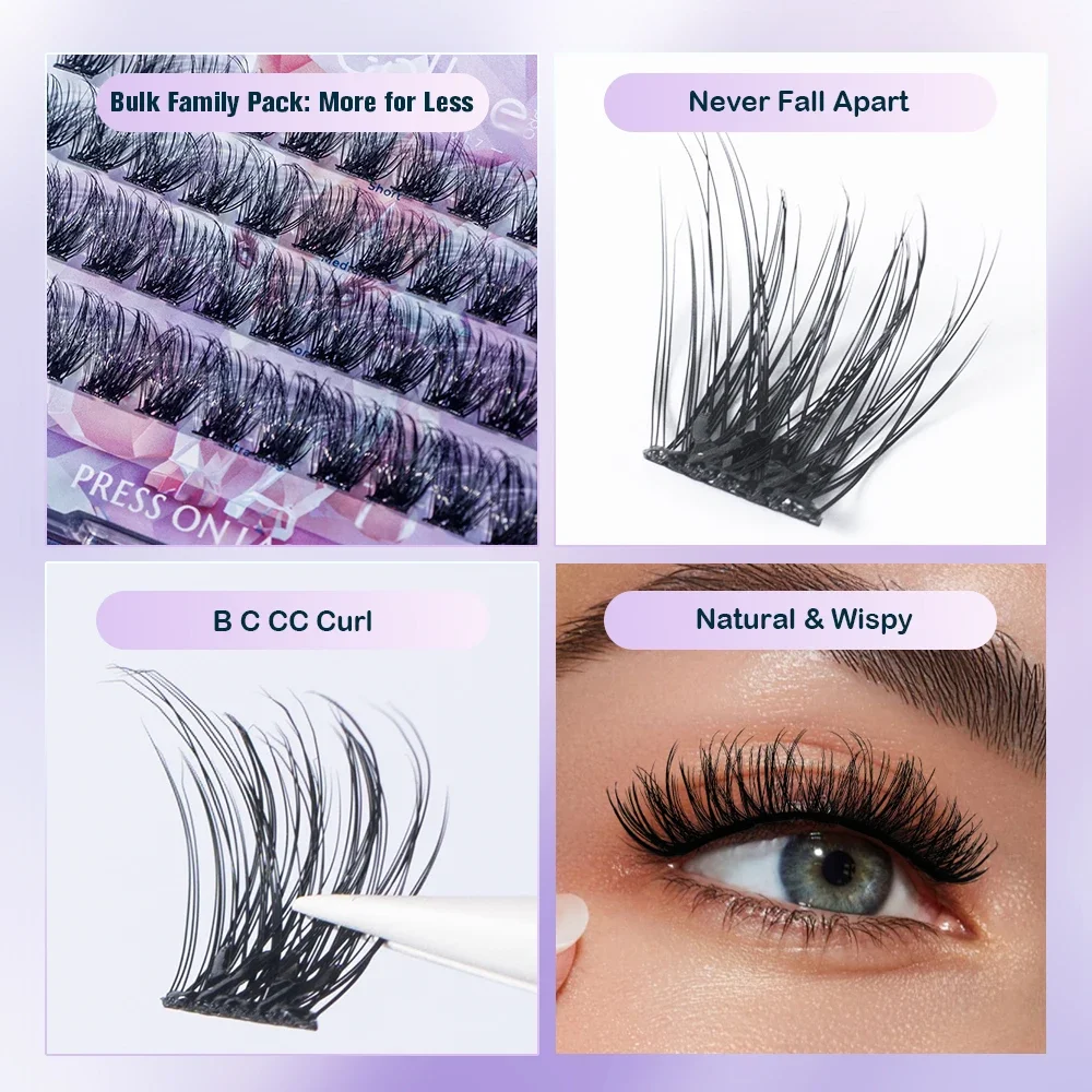 Gollee Self-Stick Eyelash Clusters - No Glue Easy Apply, 10-16mm Mixed Length, Reusable False Lashes for Natural Eye Widening