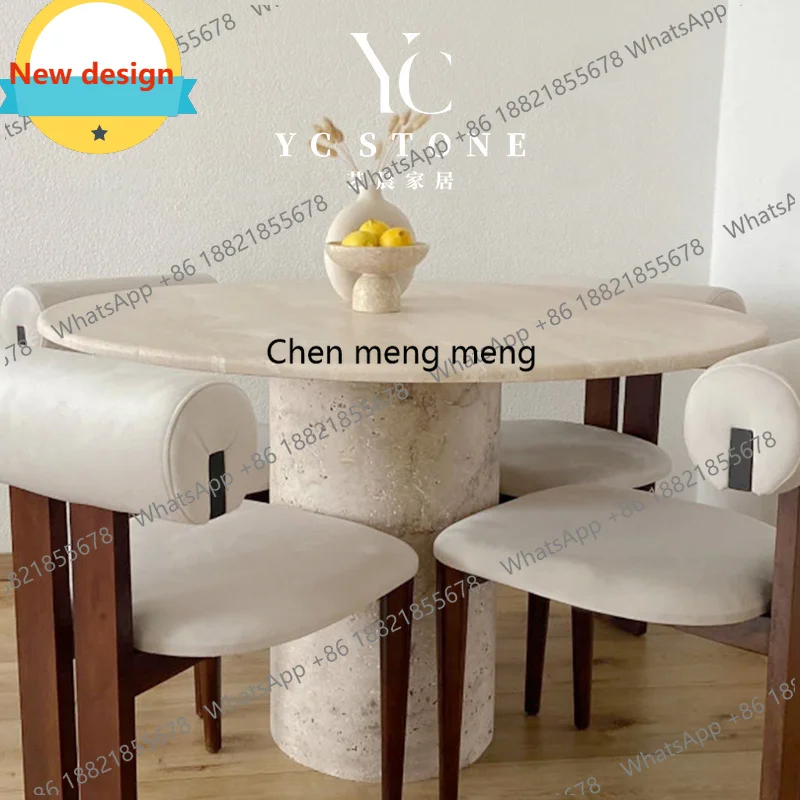 

Современный простой круглый обеденный стол из натурального травертина, роскошный элитный обеденный стол для гостиной, маленькая квартира, бытовой b56